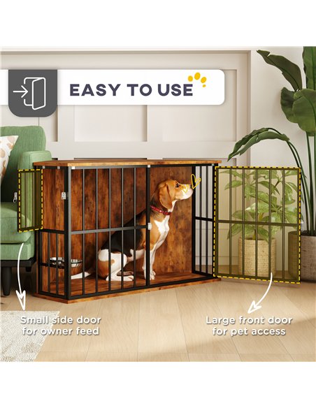 PawHut Corner Dog Crate Furniture with 2 Bowls, Lockable Doors, for Small Medium Dogs, Rustic Brown - pic 142693 | FastDaddyshop