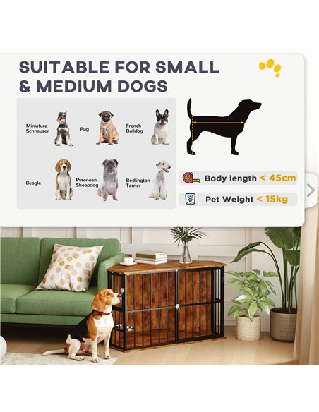PawHut Corner Dog Crate Furniture with 2 Bowls, Lockable Doors, for Small Medium Dogs, Rustic Brown - pic 142696 | FastDaddyshop