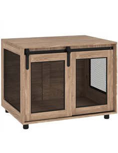 PawHut Dog Crate Furniture with Sliding Door for Medium Dogs, 80 x 58.5 x 63cm, Walnut Brown