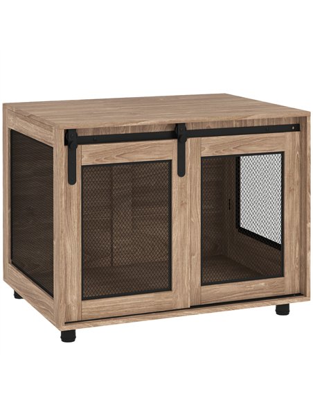 PawHut Dog Crate Furniture with Sliding Door for Medium Dogs, 80 x 58.5 x 63cm, Walnut Brown - pic 142697 | FastDaddyshop
