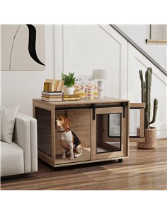 PawHut Dog Crate Furniture with Sliding Door for Medium Dogs, 80 x 58.5 x 63cm, Walnut Brown 2