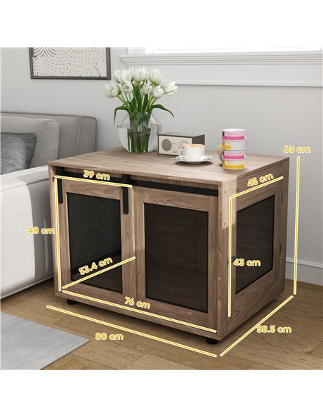PawHut Dog Crate Furniture with Sliding Door for Medium Dogs, 80 x 58.5 x 63cm, Walnut Brown - pic 142699 | FastDaddyshop