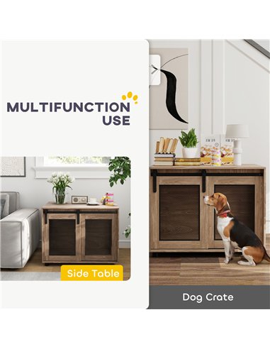 PawHut Dog Crate Furniture with Sliding Door for Medium Dogs, 80 x 58.5 x 63cm, Walnut Brown
