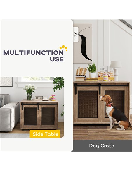 PawHut Dog Crate Furniture with Sliding Door for Medium Dogs, 80 x 58.5 x 63cm, Walnut Brown - pic 142700 | FastDaddyshop