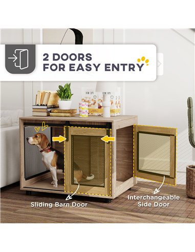 PawHut Dog Crate Furniture with Sliding Door for Medium Dogs, 80 x 58.5 x 63cm, Walnut Brown