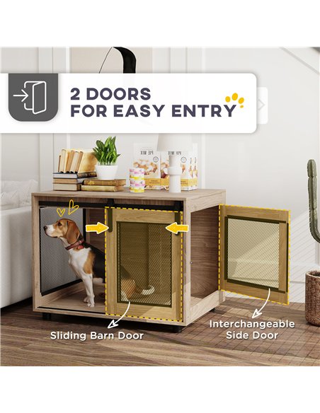 PawHut Dog Crate Furniture with Sliding Door for Medium Dogs, 80 x 58.5 x 63cm, Walnut Brown - pic 142702 | FastDaddyshop