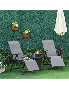 Outsunny Set of 2 Outdoor Sun Lounger, Reclining Lounge Chairs, Grey 2
