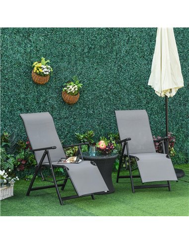 Outsunny Set of 2 Outdoor Sun Lounger, Reclining Lounge Chairs, Grey