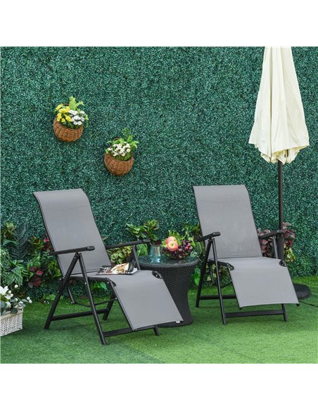Outsunny Set of 2 Outdoor Sun Lounger, Reclining Lounge Chairs, Grey - pic 14271 | FastDaddyshop
