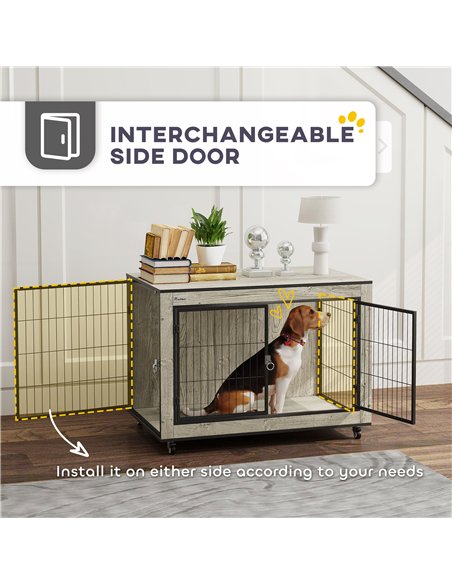 PawHut Dog Crate Furniture with Wheels, Double Doors, for Medium Dogs, 80 x 56 x 62.5cm, Grey - pic 142710 | FastDaddyshop