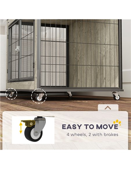PawHut Dog Crate Furniture with Wheels, Double Doors, for Medium Dogs, 80 x 56 x 62.5cm, Grey - pic 142711 | FastDaddyshop