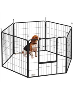 PawHut 6 Panels Dog Playpen, Portable Detachable Puppy Pen with Door, for Medium Dogs, 80cm High, Black