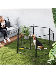 PawHut 6 Panels Dog Playpen, Portable Detachable Puppy Pen with Door, for Medium Dogs, 80cm High, Black 2
