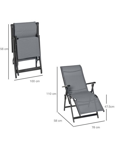 Outsunny Set of 2 Outdoor Sun Lounger, Reclining Lounge Chairs, Grey