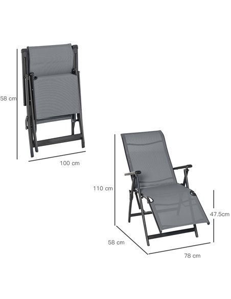 Outsunny Set of 2 Outdoor Sun Lounger, Reclining Lounge Chairs, Grey - pic 14272 | FastDaddyshop