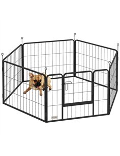 PawHut 6 Panels Dog Playpen, Portable Detachable Puppy Pen with Door, for Small Dogs, 60cm High, Black