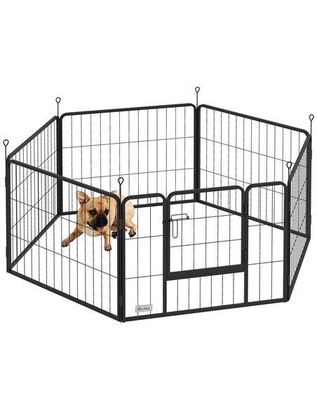 PawHut 6 Panels Dog Playpen, Portable Detachable Puppy Pen with Door, for Small Dogs, 60cm High, Black - pic 142724 | FastDaddyshop