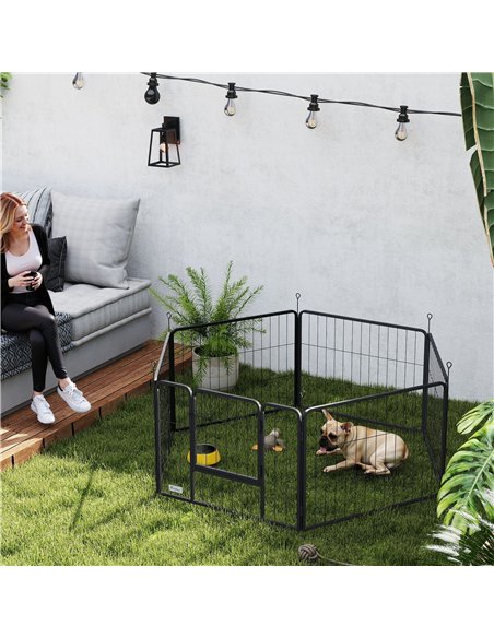 PawHut 6 Panels Dog Playpen, Portable Detachable Puppy Pen with Door, for Small Dogs, 60cm High, Black - pic 142725 | FastDaddyshop