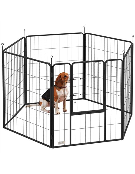 PawHut 6 Panels Dog Playpen, Portable Detachable Puppy Pen with Door, for Large Dogs, 100cm High, Black - pic 142733 | FastDaddyshop