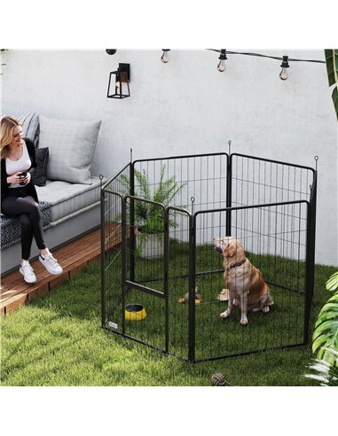 PawHut 6 Panels Dog Playpen, Portable Detachable Puppy Pen with Door, for Large Dogs, 100cm High, Black