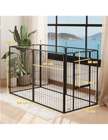 PawHut 6 Panels Dog Playpen, Portable Detachable Puppy Pen with Door, for Large Dogs, 100cm High, Black