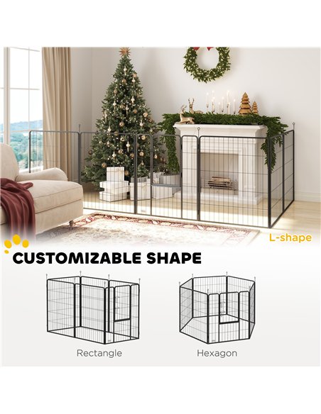 PawHut 6 Panels Dog Playpen, Portable Detachable Puppy Pen with Door, for Large Dogs, 100cm High, Black - pic 142736 | FastDaddyshop