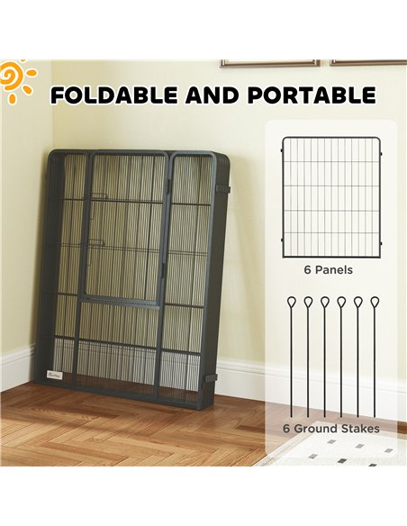 PawHut 6 Panels Dog Playpen, Portable Detachable Puppy Pen with Door, for Large Dogs, 100cm High, Black - pic 142738 | FastDaddyshop