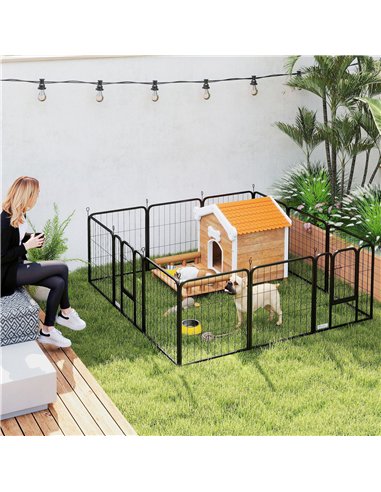 PawHut 12 Panels Heavy Duty Dog Playpen with Doors, for Small Dogs, 60cm High, Black