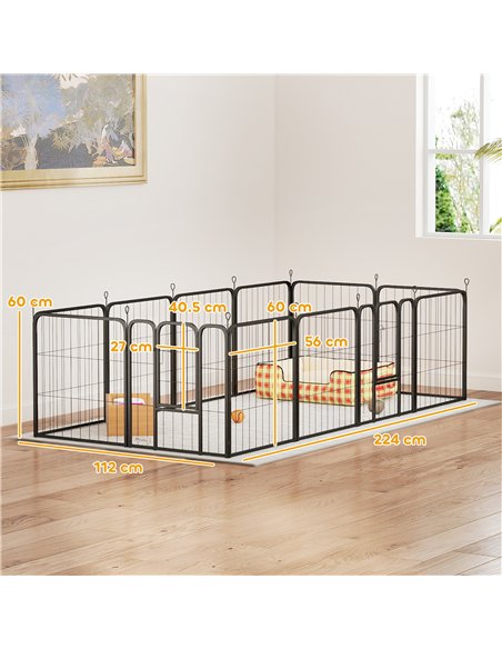 PawHut 12 Panels Heavy Duty Dog Playpen with Doors, for Small Dogs, 60cm High, Black - pic 142744 | FastDaddyshop