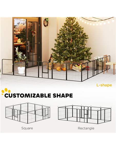 PawHut 12 Panels Heavy Duty Dog Playpen with Doors, for Small Dogs, 60cm High, Black - pic 142745 | FastDaddyshop