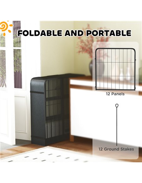 PawHut 12 Panels Heavy Duty Dog Playpen with Doors, for Small Dogs, 60cm High, Black - pic 142747 | FastDaddyshop
