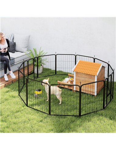 PawHut 12 Panels Heavy Duty Dog Playpen with Doors, for Small Dogs, 60cm High, Black