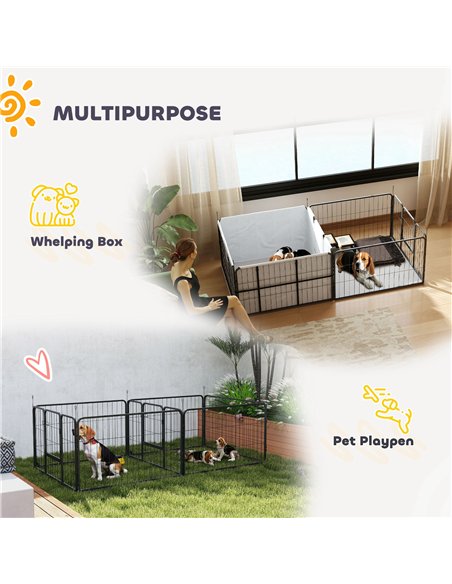 PawHut 7 Panel Dog Whelping Box, Dog Playpen with Washable Whelping Pads, Windproof Fabric, for Small and Medium Dogs - pic 142754 | FastDaddyshop