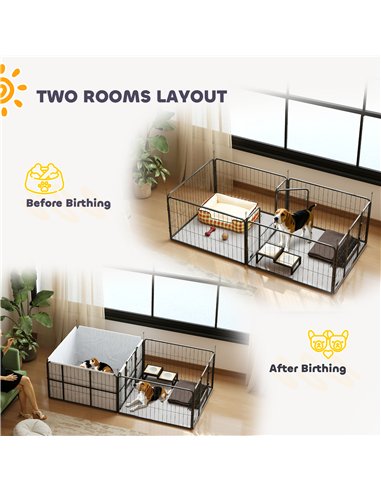 PawHut 7 Panel Dog Whelping Box, Dog Playpen with Washable Whelping Pads, Windproof Fabric, for Small and Medium Dogs