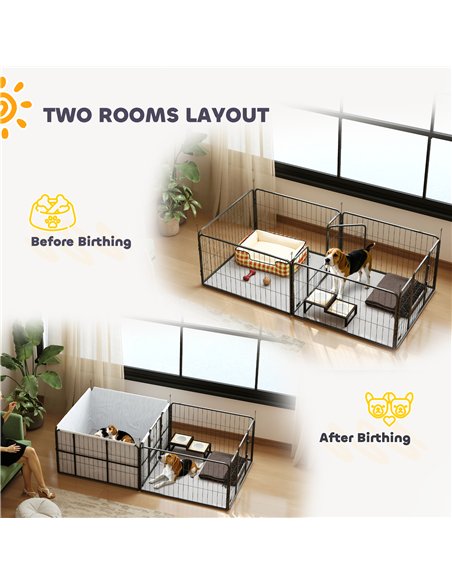 PawHut 7 Panel Dog Whelping Box, Dog Playpen with Washable Whelping Pads, Windproof Fabric, for Small and Medium Dogs - pic 142756 | FastDaddyshop