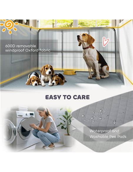PawHut 7 Panel Dog Whelping Box, Dog Playpen with Washable Whelping Pads, Windproof Fabric, for Small and Medium Dogs - pic 142757 | FastDaddyshop