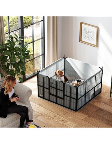 PawHut Steel Dog Whelping Box with Washable Whelping Pad, Windproof Cloth, for Small & Medium Dogs, 102 x 102 x 60cm