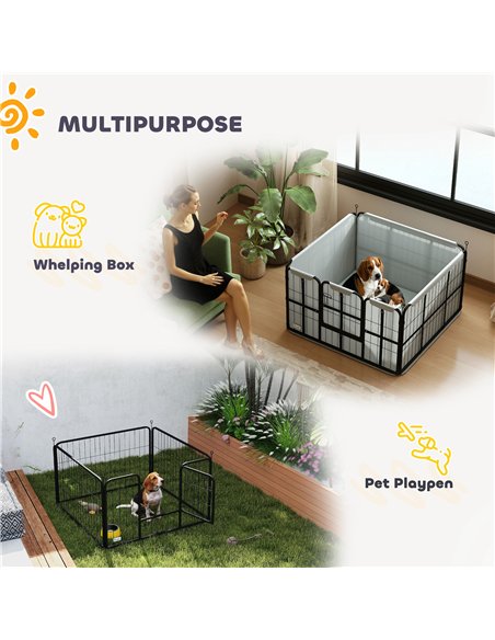 PawHut Steel Dog Whelping Box with Washable Whelping Pad, Windproof Cloth, for Small & Medium Dogs, 102 x 102 x 60cm - pic 142772 | FastDaddyshop