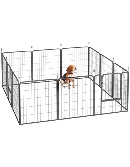 PawHut 12 Panels Heavy Duty Dog Playpen with Doors, for Medium Dogs, 80cm High, Black - pic 142778 | FastDaddyshop