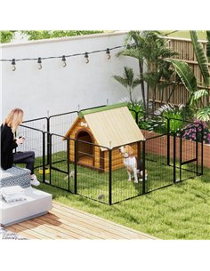 PawHut 12 Panels Heavy Duty Dog Playpen with Doors, for Medium Dogs, 80cm High, Black 2