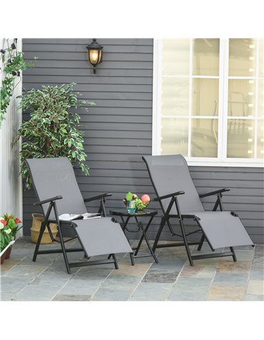 Outsunny Set of 2 Outdoor Sun Lounger, Reclining Lounge Chairs, Grey