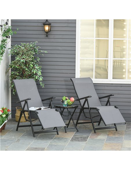 Outsunny Set of 2 Outdoor Sun Lounger, Reclining Lounge Chairs, Grey - pic 14278 | FastDaddyshop