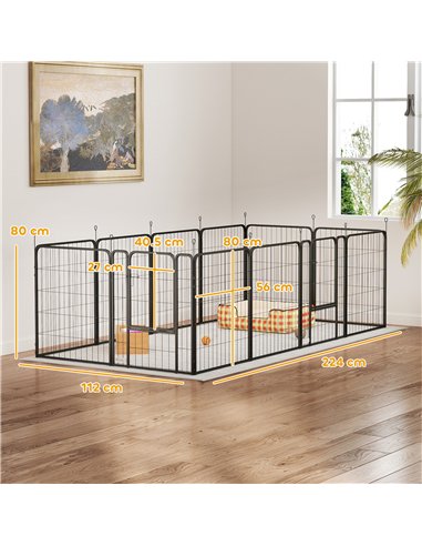 PawHut 12 Panels Heavy Duty Dog Playpen with Doors, for Medium Dogs, 80cm High, Black