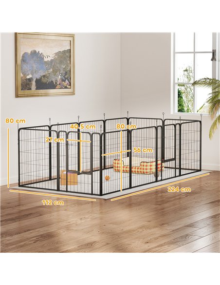 PawHut 12 Panels Heavy Duty Dog Playpen with Doors, for Medium Dogs, 80cm High, Black - pic 142780 | FastDaddyshop