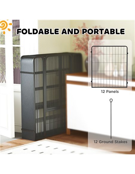 PawHut 12 Panels Heavy Duty Dog Playpen with Doors, for Medium Dogs, 80cm High, Black - pic 142783 | FastDaddyshop