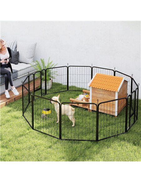 PawHut 12 Panels Heavy Duty Dog Playpen with Doors, for Medium Dogs, 80cm High, Black - pic 142785 | FastDaddyshop