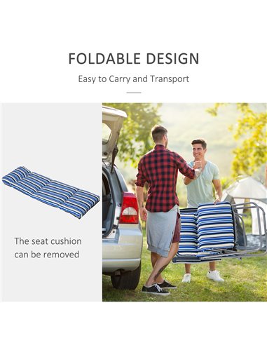 Outsunny Set of 2 Garden Sun Lounger Outdoor Reclining Seat Cushioned Seat Foldable Adjustable Recliner Blue and White
