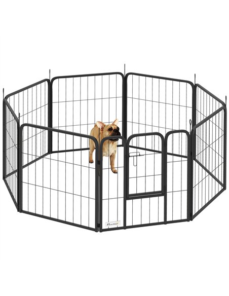 PawHut 8 Panels Heavy Duty Dog Playpen with Door Indoor Outdoor, for Small Dogs, 60cm High - pic 142823 | FastDaddyshop