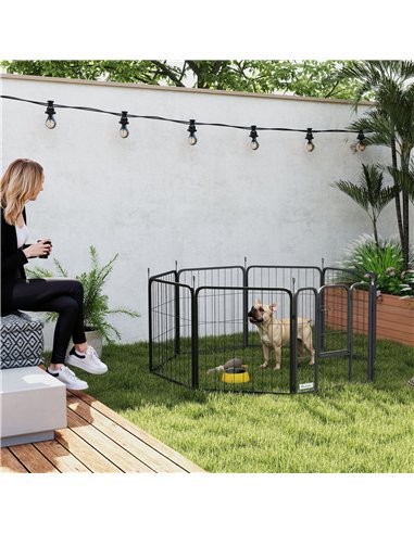 PawHut 8 Panels Heavy Duty Dog Playpen with Door Indoor Outdoor, for Small Dogs, 60cm High