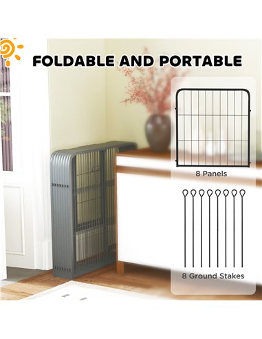 PawHut 8 Panels Heavy Duty Dog Playpen with Door Indoor Outdoor, for Small Dogs, 60cm High